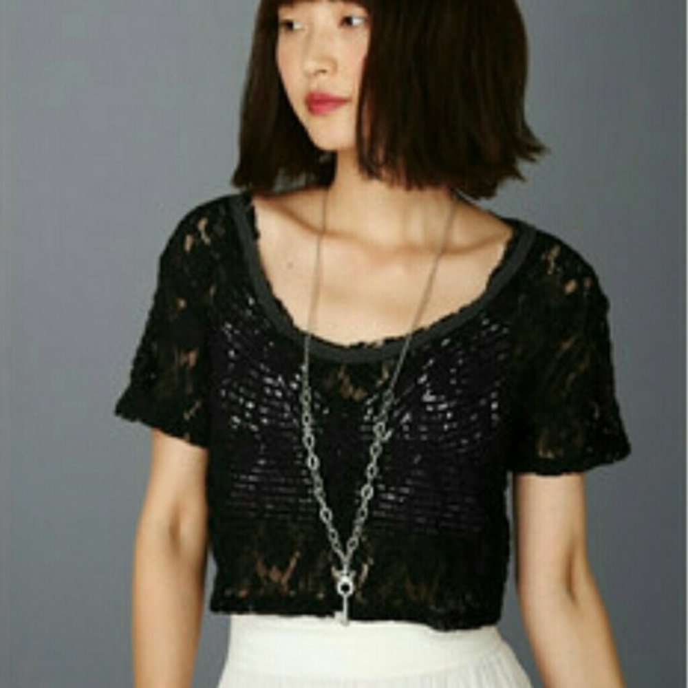 Free People Black Boxy Lace Crop Top